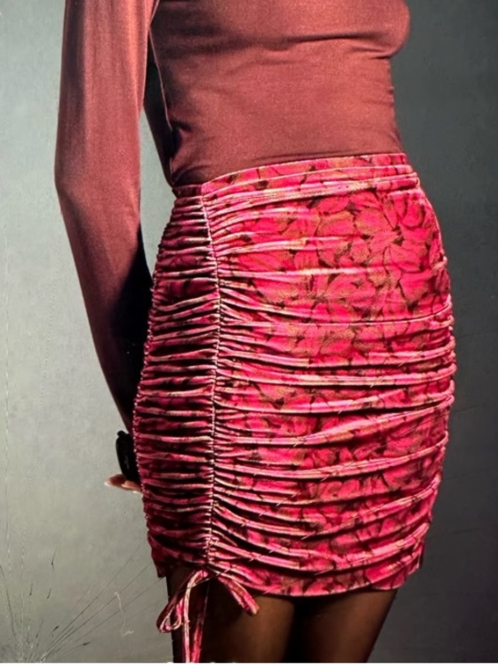 Anthropologie  velvet ruched skirt